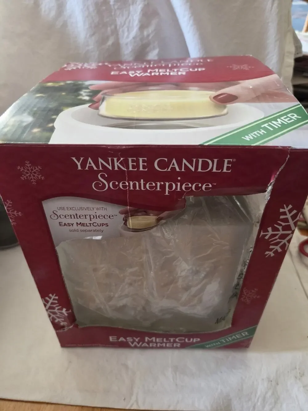 Yankee Candle 2014 Scenterpiece Easy MeltCup Warmer White Snowflake With Timer